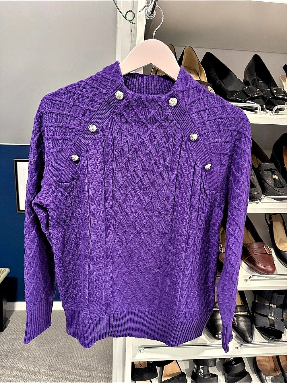 ***NWT***Talbots Cable Knit Button Shoulder Sweater Purple